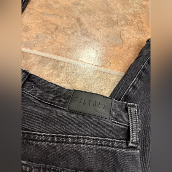 PISTOLA Button Fly Straight Leg Jeans Black Washed Distressed Raw Hem Sz 27 - Picture 6 of 6